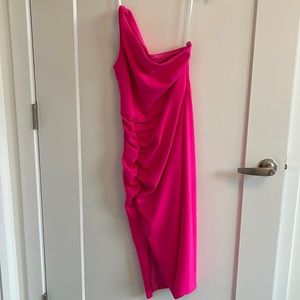 Aqua One-Shoulder Midi Dress Pink Size 0